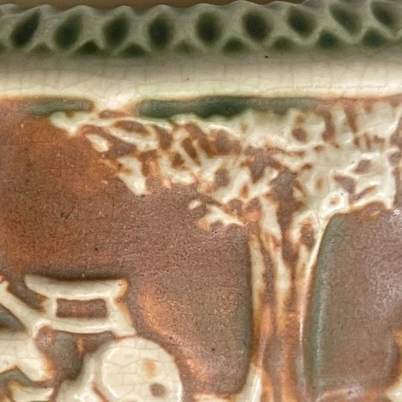 Vintage Early Roseville Pottery Donatello Footed Bowl Compote Cream, Green - Picture 8 of 15